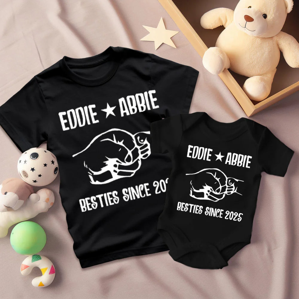Personalised Besties Since Year Fist Matching Shirt Set Father and Baby Cotton Outfit Father's Day or New Dad Gift