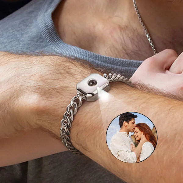 Personalized Projection Photo Bracelet with I Love You in 100 Languages Birthday Anniversary Gift for Man