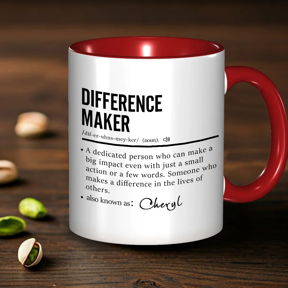Personalised 11oz Ceramic Mug with "Difference Maker" Design and Name – Appreciation or Birthday Gift for Teacher, Leader, or Coworker