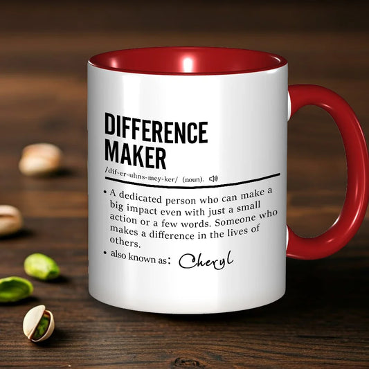 Personalised 11oz Ceramic Mug with "Difference Maker" Design and Name – Appreciation or Birthday Gift for Teacher, Leader, or Coworker