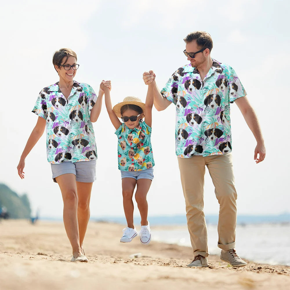 Personalised Hawaiian Shirt with Dog Cat Character Portrait Beach Party or Birthday Gift for Pet Lovers Men and Women
