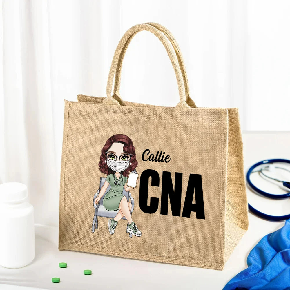Personalised Medical Cartoon Character Tote Bag with Name, Birthday or Nurses Week Gift for Nurses and Doctors
