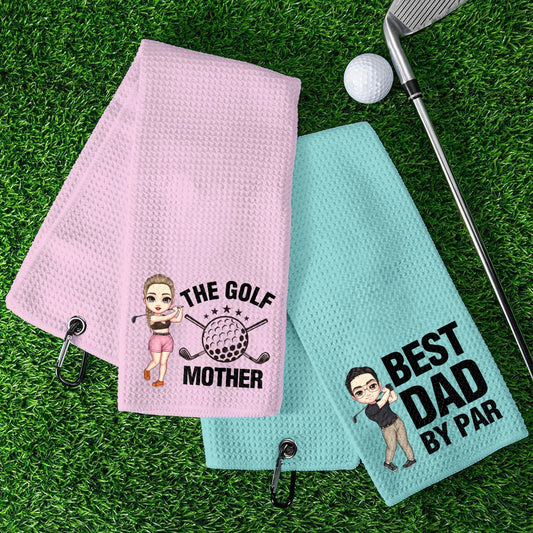 Personalised Cartoon Golf Towel with Title and Hanging Clip Absorbent Waffle Sports Towel Perfect Birthday Gift for Golf Lovers