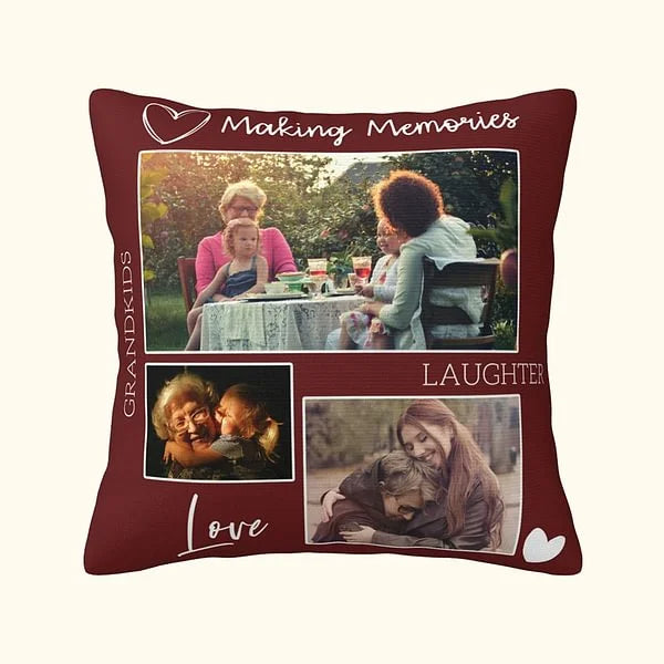Personalised Multicolor Photo Collage Pillow Cover with Text Perfect Mother's Day Family Gift for Mom Grandma