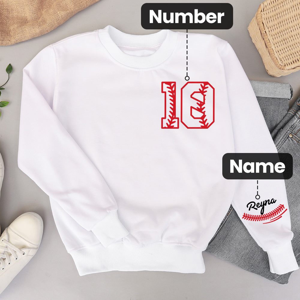 Personalised Game Day Baseball Jersey Style Sweatshirt with Name and Number Birthday Gift for Baseball Fans Lovers