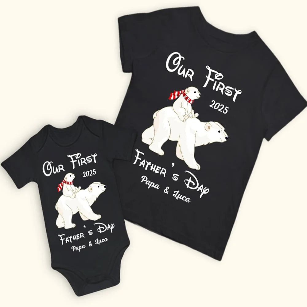 Personalised Polar Bear Father and Baby T-shirt Set  Our First Father’s Day New Dad Gift Matching Father and Daughter Son Shirts