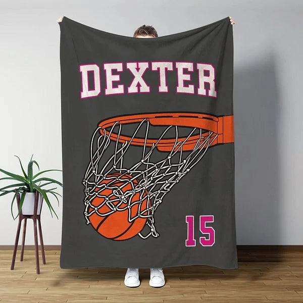 Personalized Multicolor Basketball through Net Throw Blanket with Name and Number – Soft Home Decor Perfect Birthday Gift for Basketball Lovers