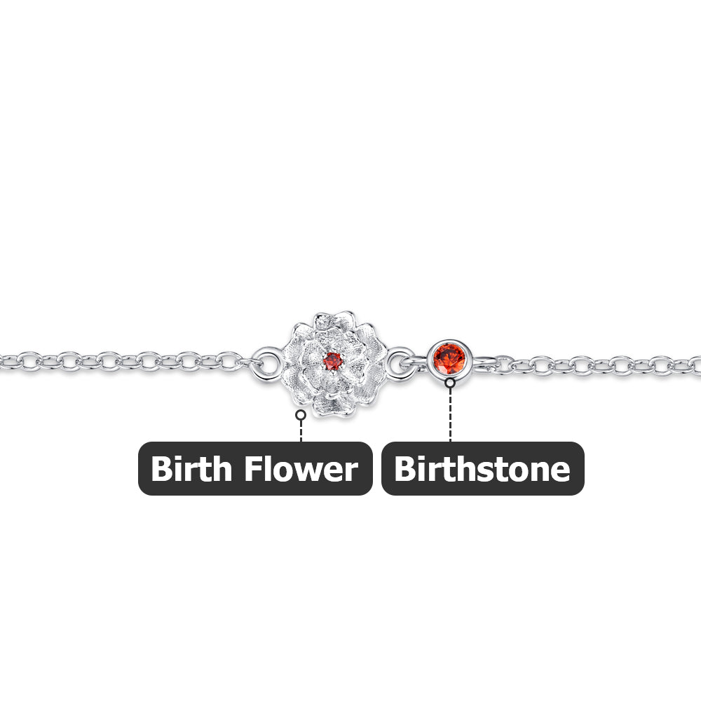 Personalized Dainty 1-5 Birth Flower Birthstone Mixed Charm Bracelet Family Jewelry Mother's Day Anniversary Birthday Gift for Women