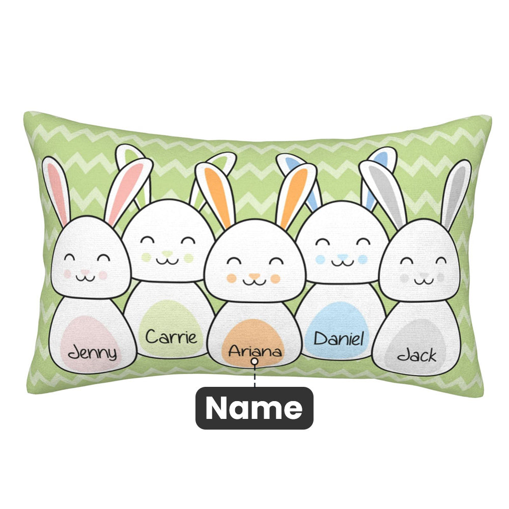 Personalised Easter Bunny Pillow Cover with Family Names Soft Comfortable Easter Gift for Family