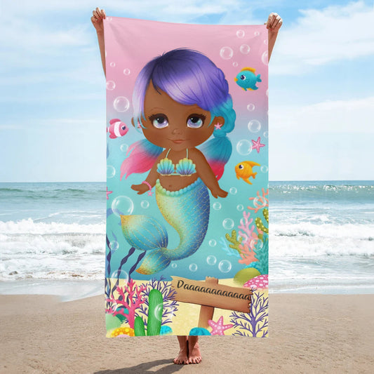 Personalized Quick Dry Pretty Mermaid Super Absorbent Soft Beach Towel with Name Travel Essentials Birthday Gift for Girl