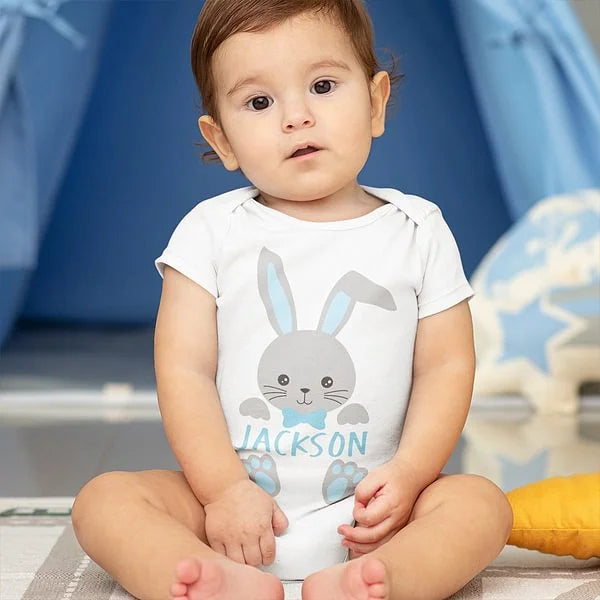Personalised Easter Bunny Baby Bodysuit Kids T-shirt with Name 100% Cotton Easter Party Gift for Boys Girls