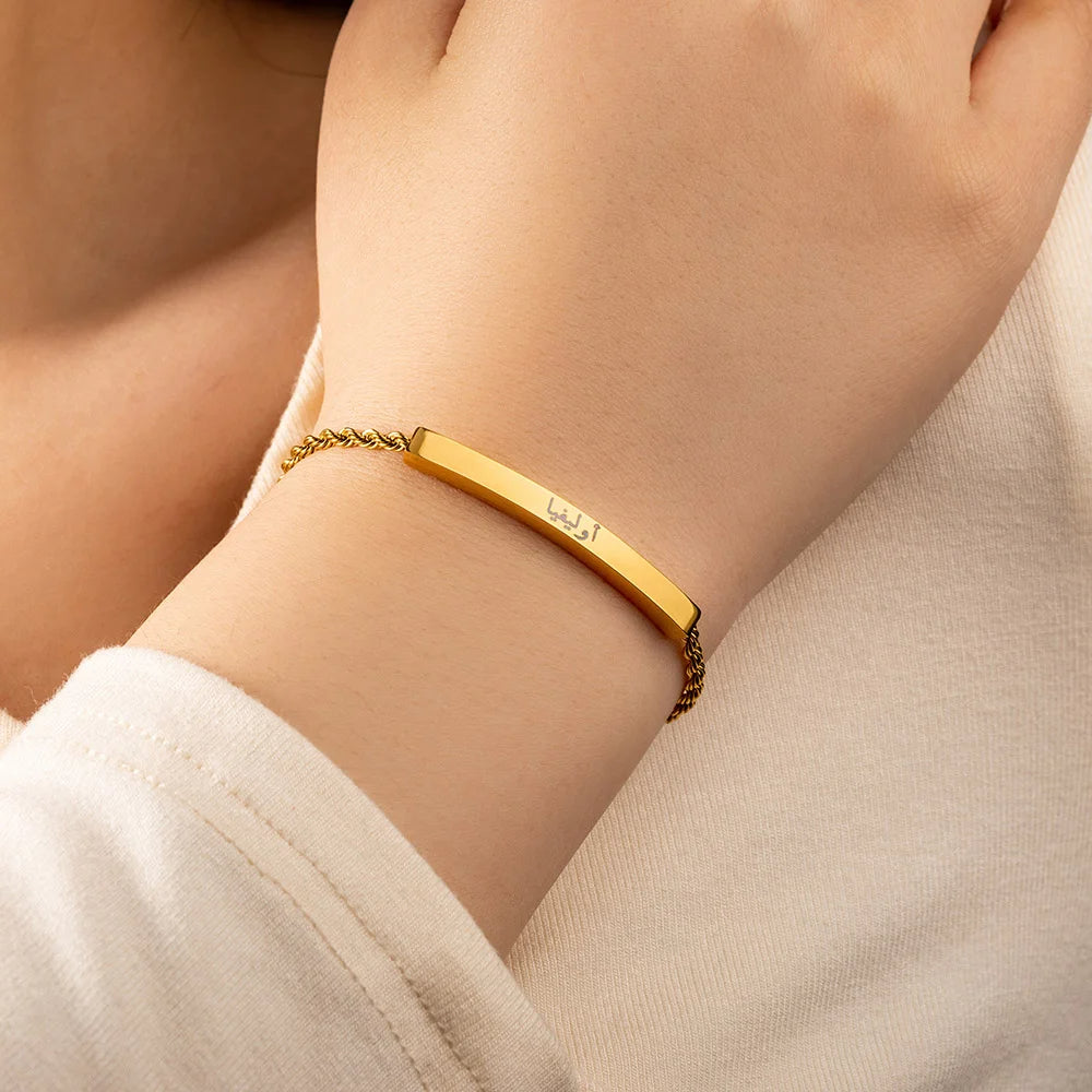 Personalized Dainty Arabic Slider Bracelet with Text Islamic Jewelry Ramadan Eid Muslim Gift for Women