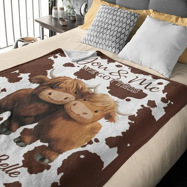 Personalized  You and Me We Got This  Highland Cow Throw Blanket with Name – Soft Anniversary, Valentine's Day and Birthday Gift for Couples