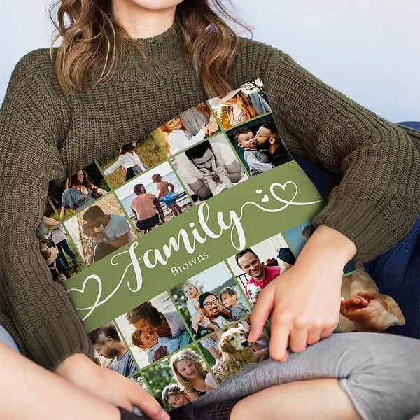 Personalised Throw Pillow Cover with Name and  20 Photos Collage Style Home Decor Birthday Anniversary Christmas Gift for Family