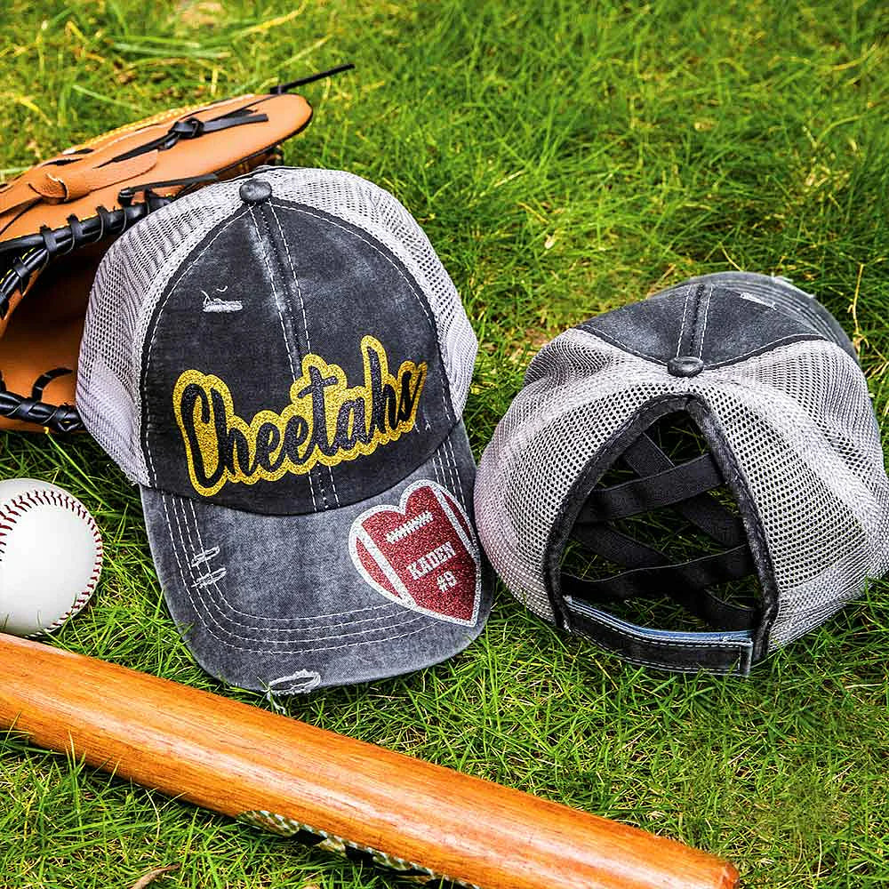 Personalised Adjustable Sport Ponytail Cap with Glittering Name and Number Perfect Gift for Ball Sports Lover
