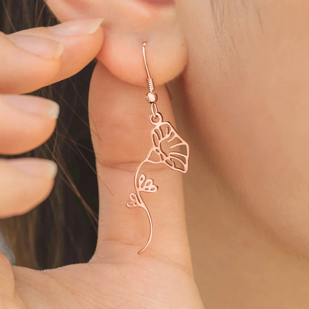 Personalized Birth Flower Dangle Earrings Gifts for Her