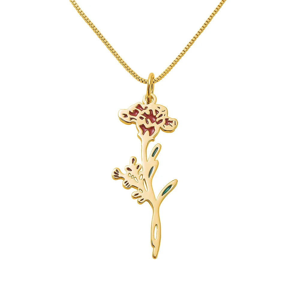 Personalized 1-7 Enamel Birth Flower Family Bouquet Pendant Necklace Birthday Mother's Day Gift for Mom Grandma
