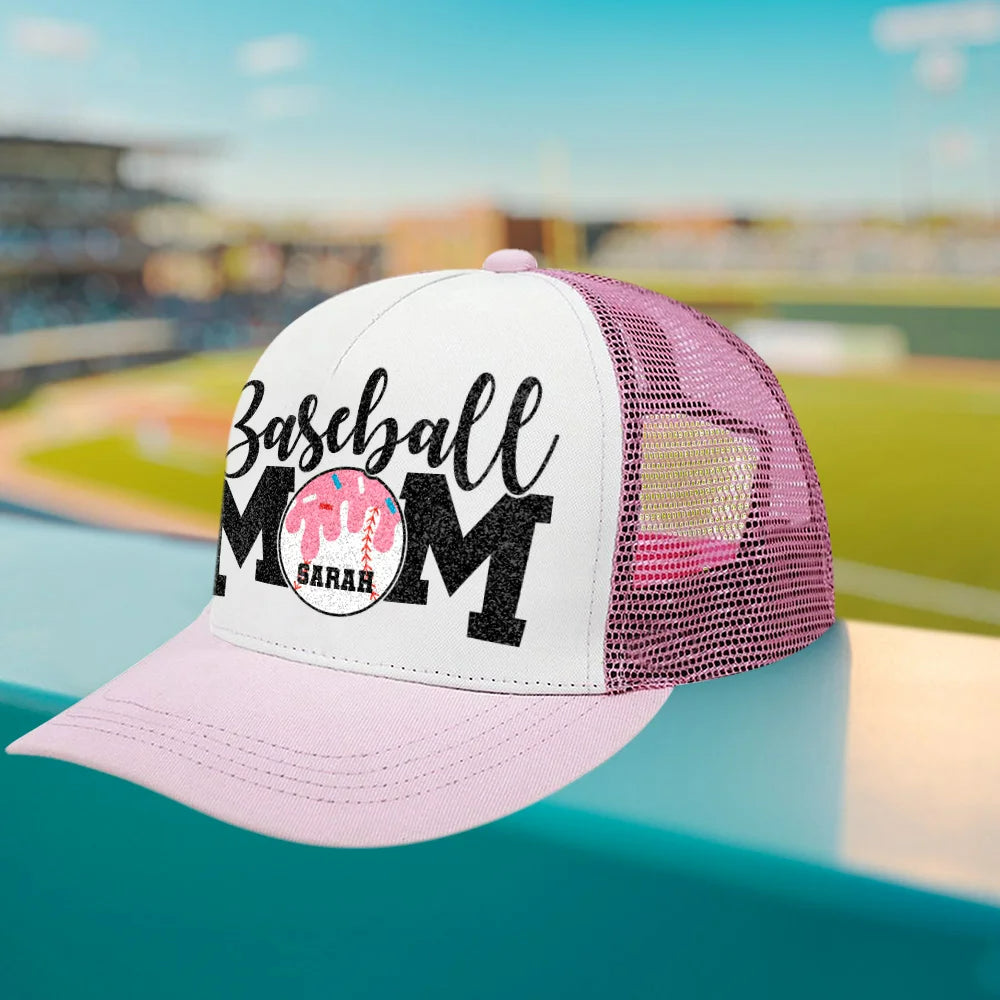 Personalised Baseball Mesh Cap with Multicolor Ice Cream Drip Design Name and Adjustable Strap Perfect Game Day Gift for Sports Moms Baseball Lovers