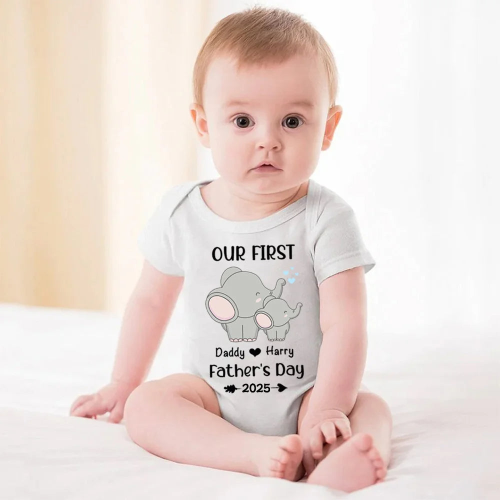 Personalised Elephant Parent and Child Matching Shirt Our First Father’s Day Together Outfit Gift for Dad and Baby