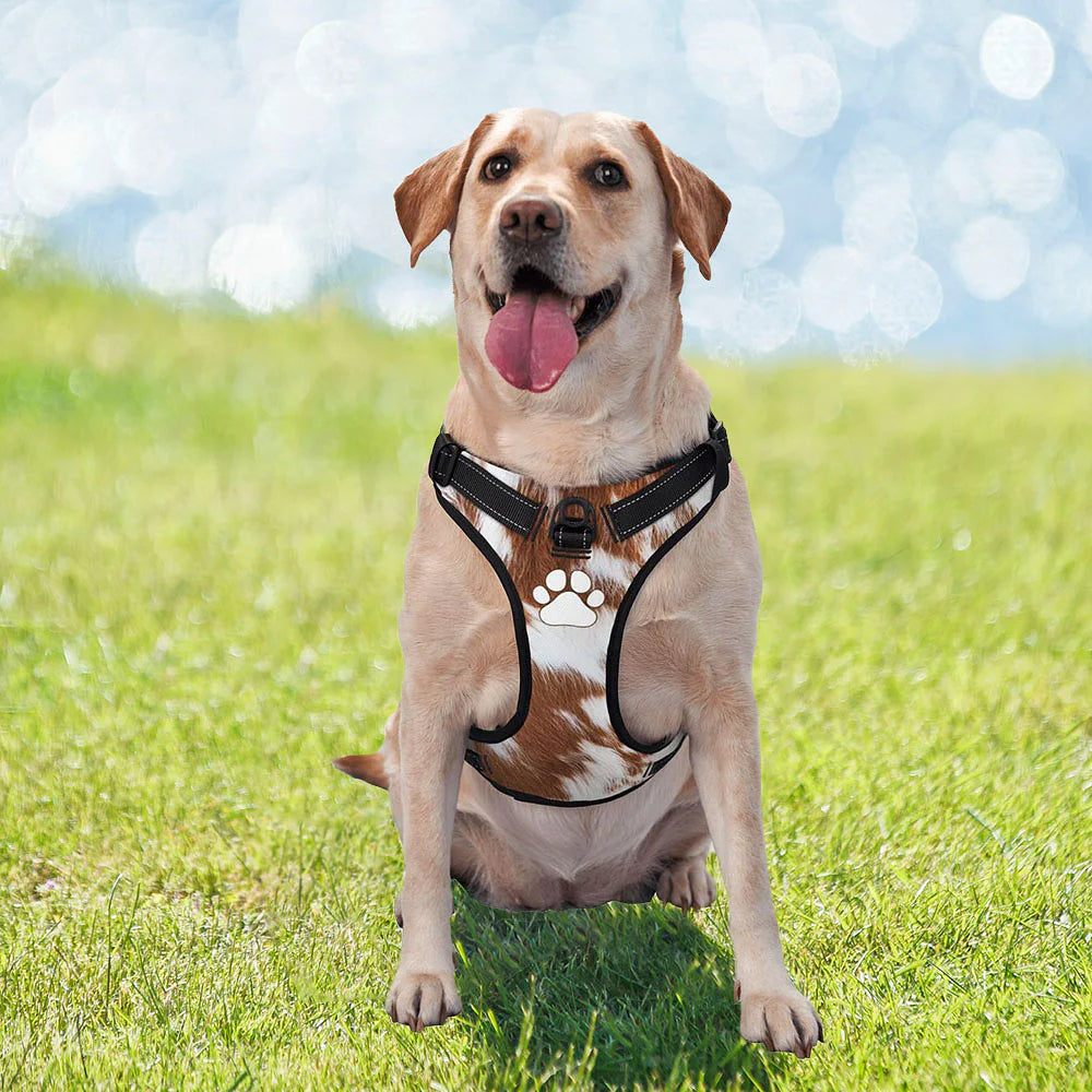 Customizable Faux Cowhide Dog Vest Harness - Breathable Mesh Design with Adjustable Fit for Canine Comfort
