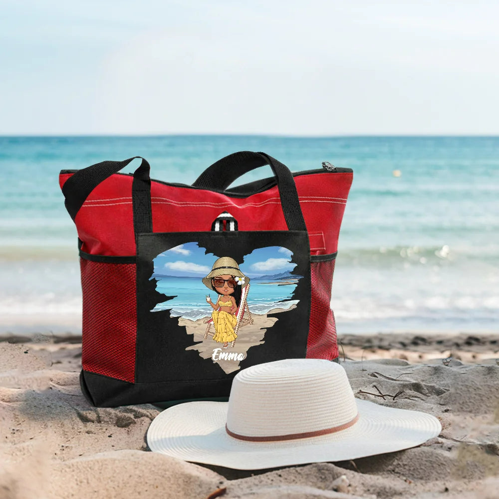 Custom Name Cartoon Beach Tote Bag - Personalized Travel Bag for Women, Cute Birthday Gift, Oxford Fabric Essentials