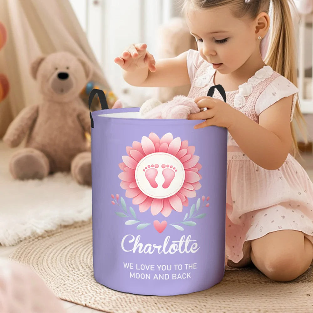 Custom Baby Footprint Laundry Basket - Personalized Name & Birth Details, Waterproof Nursery Storage | Baby Shower Gift for New Parents