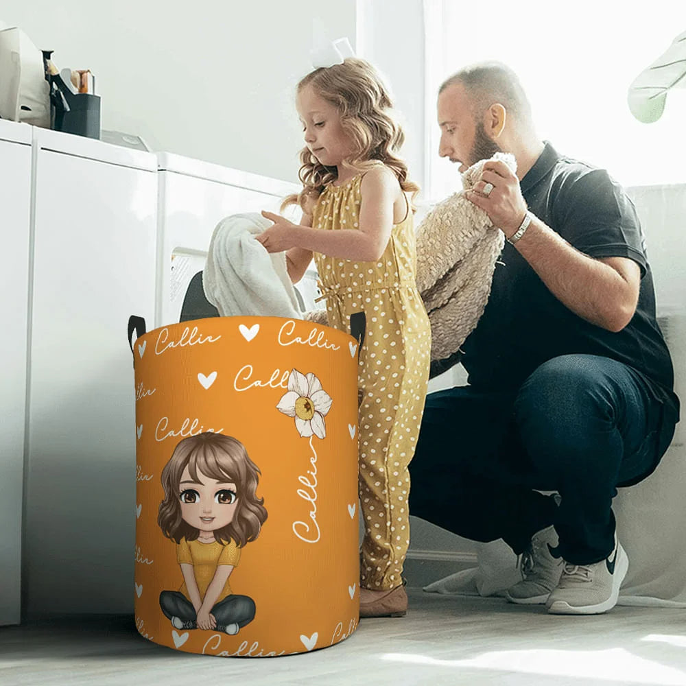 Custom Cartoon Laundry Basket - Personalized Name & Birth Flower Design, Kids Toy Storage with Handle | Perfect Birthday/Christmas Gift for Boys & Girls