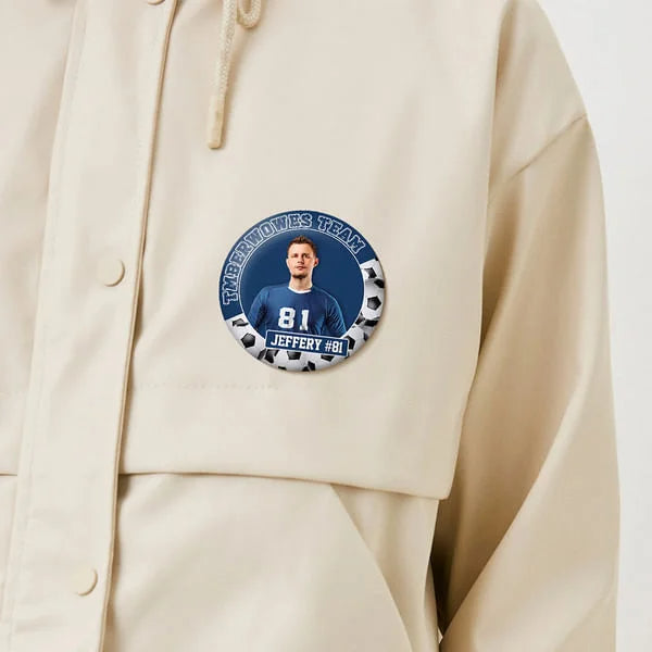 Personalised Sport Team Photo Pin Badges Set of 5 with Name and Number Soccer Basketball Baseball Game Day Accessories for Sport Mom and Dad