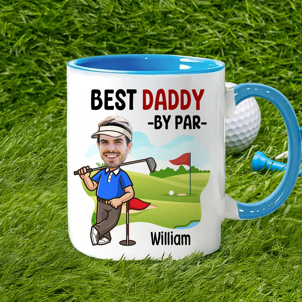 Personalized 11 oz Ceramic Mug with Cartoon Golf Character Pattern, Name and Photo – Home Kitchen Decor, Father's Day or Birthday Gift for Golf Lover