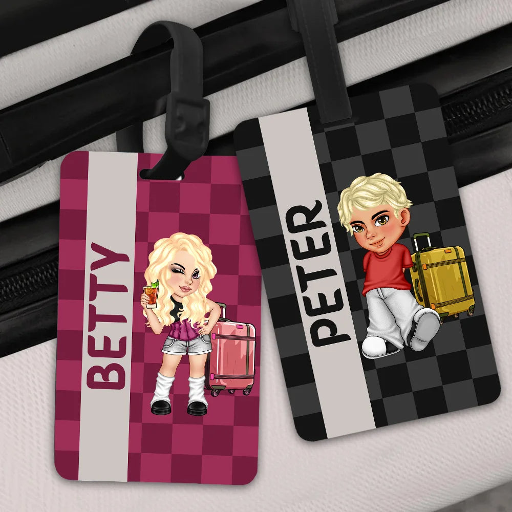 Personalised Colorful Y2K Style Cartoon Character Plaid Luggage Tag with Name – Fun Travel Accessory Birthday Gift for Men, Women, and Y2K Fans