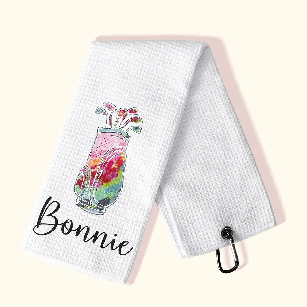 Personalized Golf Waffle Towel – Sweat-Absorbent with Hanging Clip, Custom Name & Color – Ideal Birthday Gift for Golf Lovers