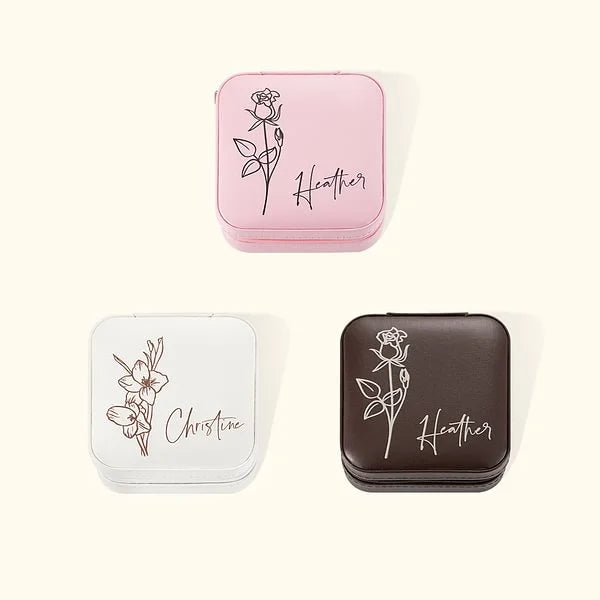 Custom Name Floral Leather Jewelry Box - Portable Travel Case for Women & Girls
