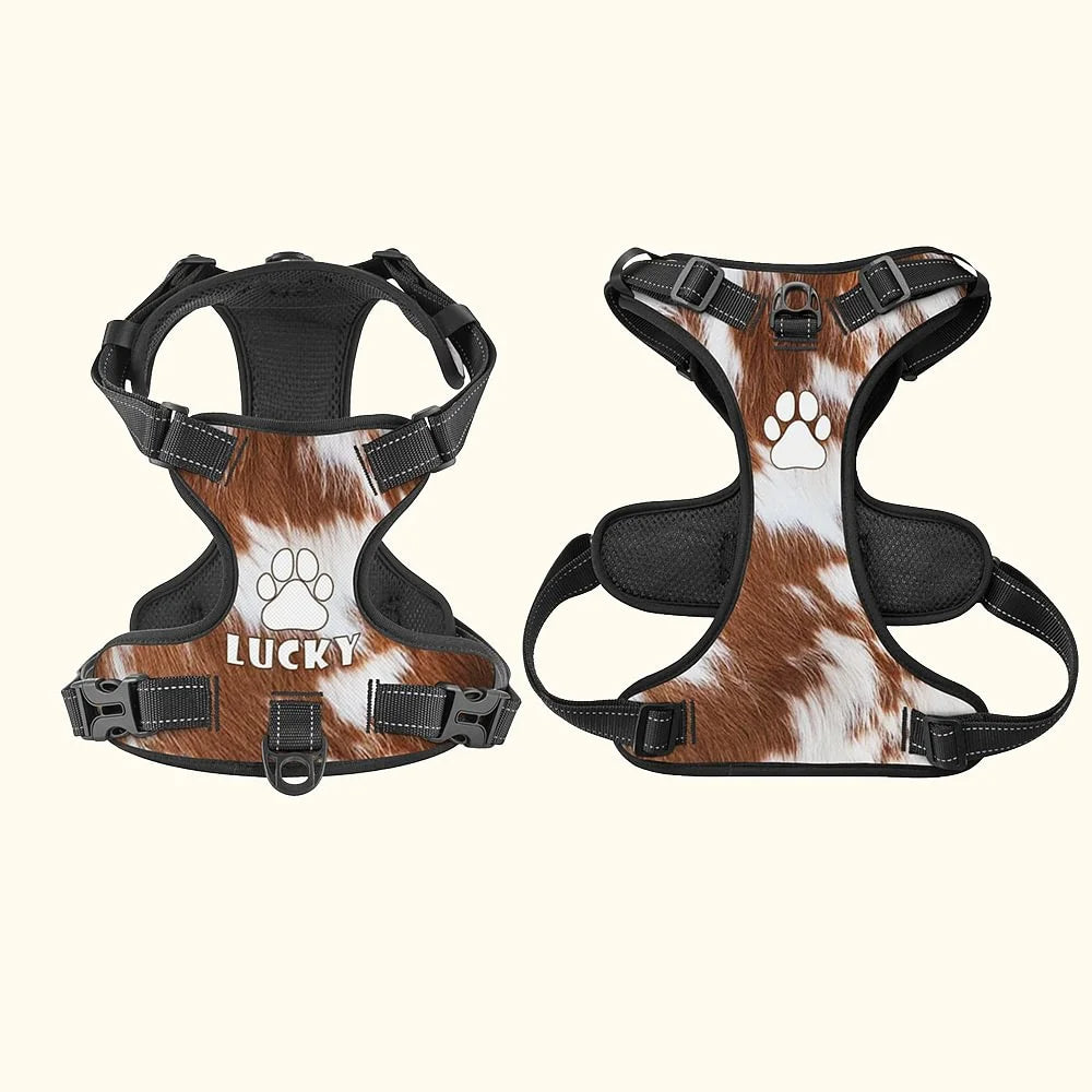 Customizable Faux Cowhide Dog Vest Harness - Breathable Mesh Design with Adjustable Fit for Canine Comfort