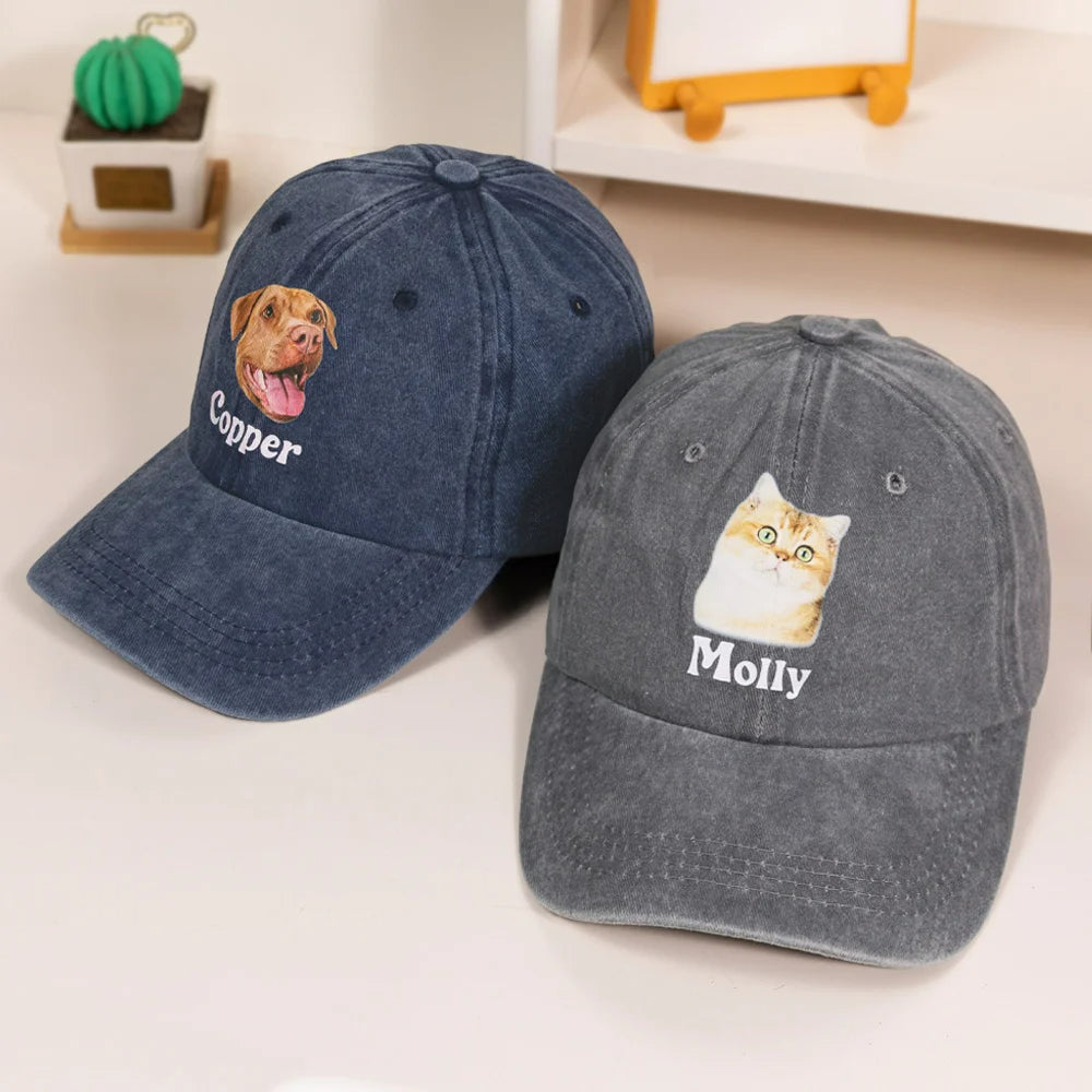 Personalised 100% Cotton Baseball Cap with Multicolor Dog Cat Photo and Name Adjustable Outdoor Gift for Pet Owners Perfect Birthday Present