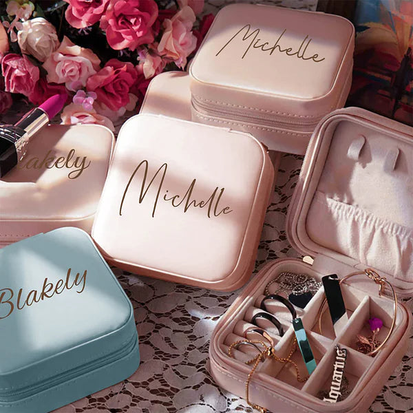 Custom Name PU Leather Jewelry Box – Portable Travel Organizer, Personalized Gift for Women, Birthday & Wedding Essentials