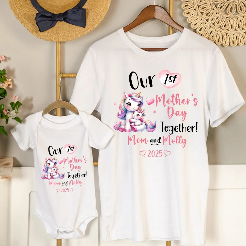 Personalized Baby Bodysuit – Fantasy Unicorn, Elephant & Giraffe Design – 100% Cotton Onesie – Custom Name – Perfect 1st Mother's Day, Newborn Gift for Mom & Baby