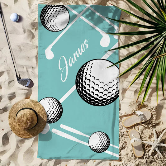 Personalized Multicolor Golf Pattern Oversized Quick-Dry Beach Towel with Name – Summer Holiday Essentials Beach Party or Birthday Gift for Golf Lover