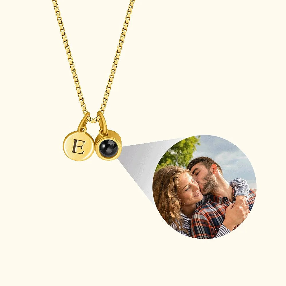 Personalized Engraved Initial Disc Photo Projection Necklace with 100 Languages I Love You Dainty Jewelry Birthday Anniversary Gift for Women