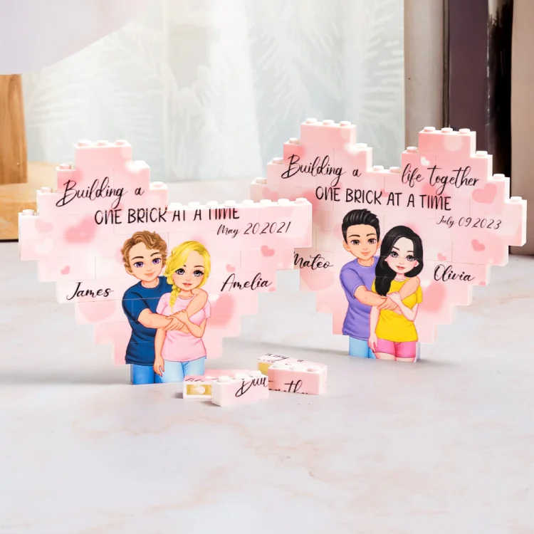 Custom Couple Puzzle Gift – Personalized Double-Sided Heart Hug Cartoon with Names & Date – Romantic Anniversary or Valentine’s Day Gift