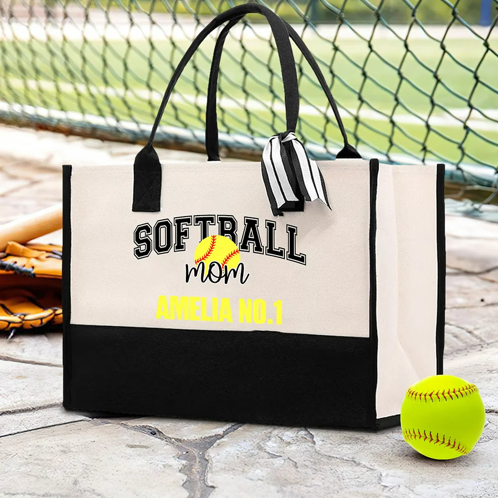 Personalised Large Canvas Tote Bag for Baseball and Basketball Moms Custom Game Day Sports Gift for Women